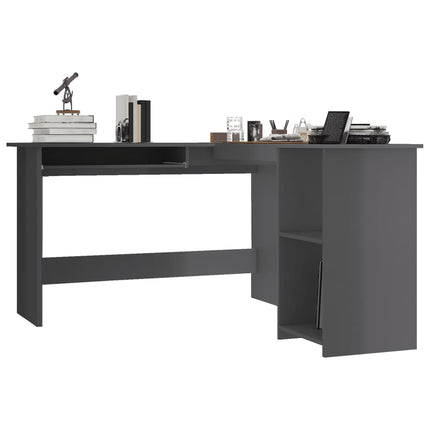 L-Shaped Corner Desk High Gloss Gray 47.2" x 55.1" x 29.5" Engineered Wood