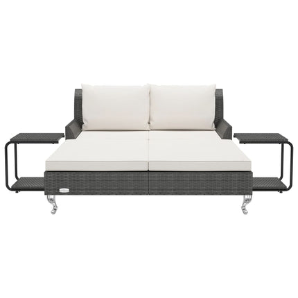 2-Person Patio Sun Bed with Cushions Poly Rattan Black