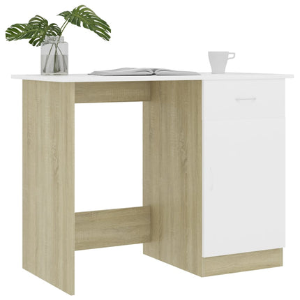 Desk White and Sonoma Oak 39.4"x19.7"x29.9" Engineered Wood