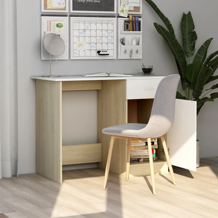 Desk White and Sonoma Oak 39.4"x19.7"x29.9" Engineered Wood
