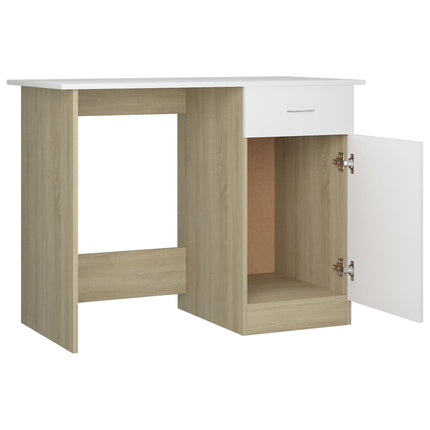 Desk White and Sonoma Oak 39.4"x19.7"x29.9" Engineered Wood