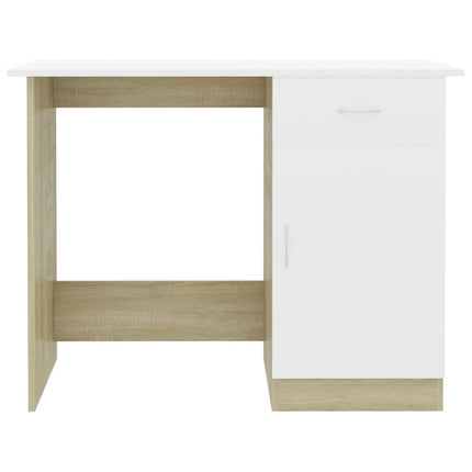 Desk White and Sonoma Oak 39.4"x19.7"x29.9" Engineered Wood