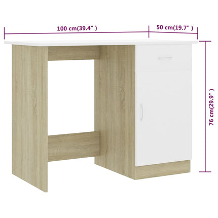 Desk White and Sonoma Oak 39.4"x19.7"x29.9" Engineered Wood