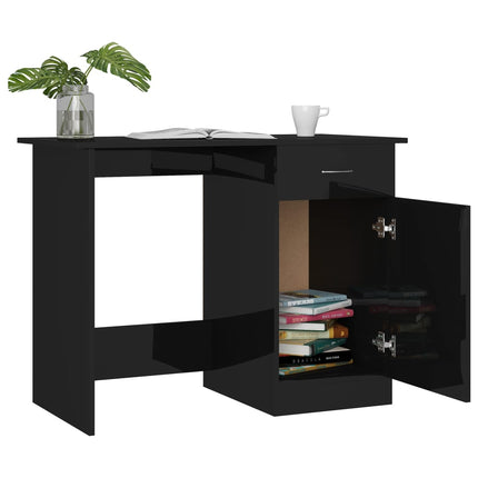 Desk High Gloss Black 39.4" x 19.7" x 29.9" Engineered Wood