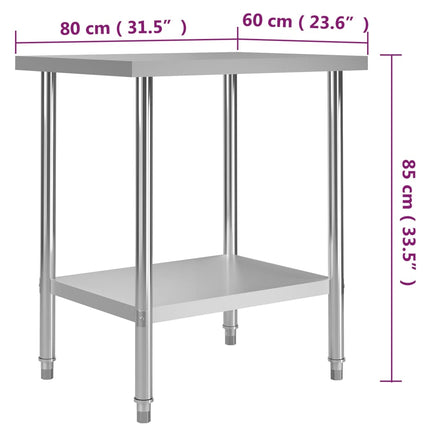 Kitchen Work Table 31.5"x23.6"x33.5" Stainless Steel