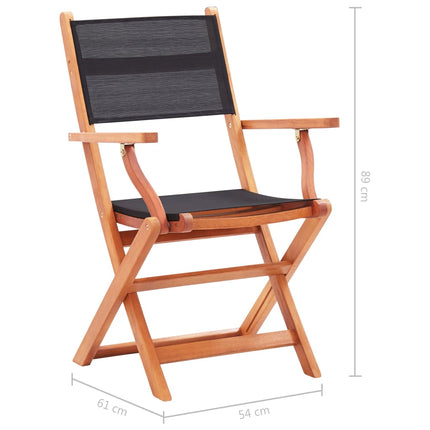 Folding Patio Chairs 4 pcs Black Solid Wood Eucalyptus and Textilene