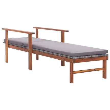 Sun Lounger with Cushion Poly Rattan and Solid Acacia Wood Gray