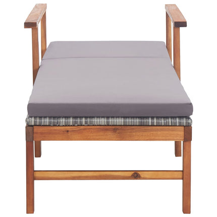Sun Lounger with Cushion Poly Rattan and Solid Acacia Wood Gray