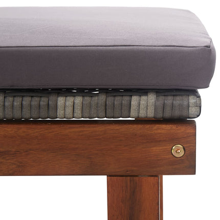Sun Lounger with Cushion Poly Rattan and Solid Acacia Wood Gray