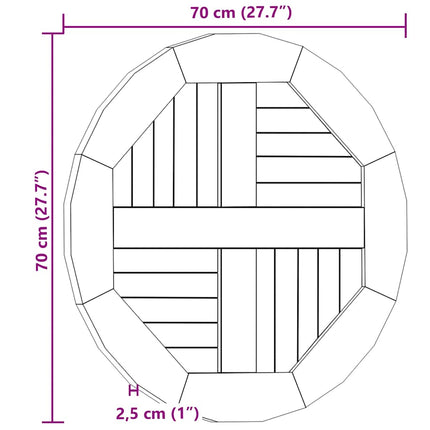 Table Top Solid Teak Wood Round 1" 27.6