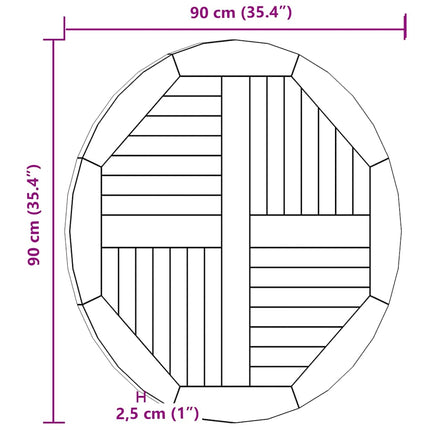 Table Top Solid Teak Wood Round 1" 35.4