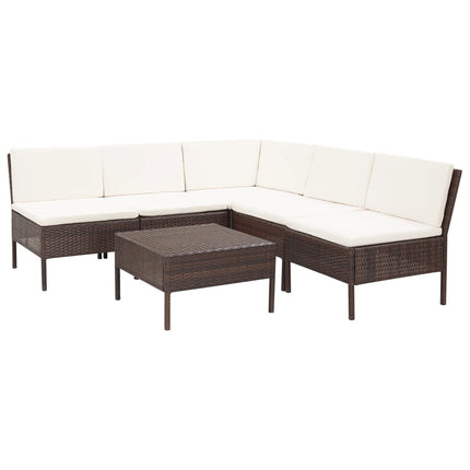 6 Piece Patio Lounge Set with Cushions Poly Rattan Brown