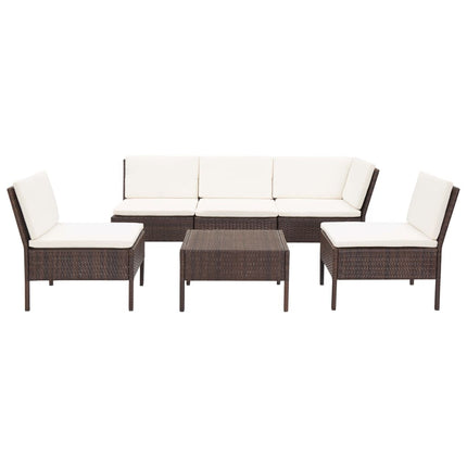6 Piece Patio Lounge Set with Cushions Poly Rattan Brown