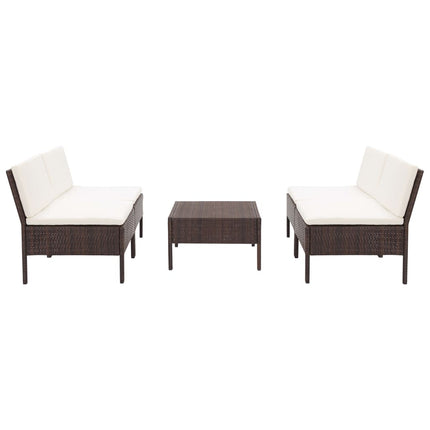 5 Piece Patio Sofa Set with Cushions Poly Rattan Brown