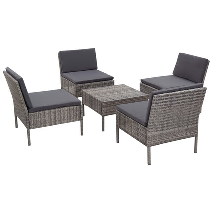 5 Piece Patio Sofa Set with Cushions Poly Rattan Gray