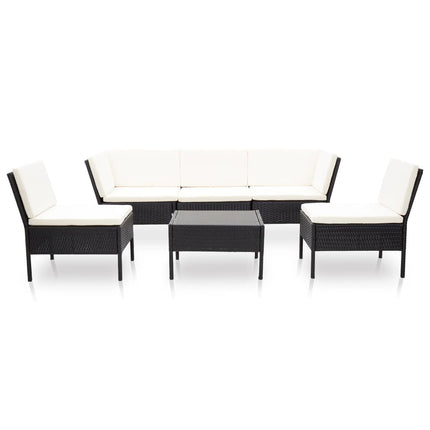 6 Piece Patio Lounge Set with Cushions Poly Rattan Black