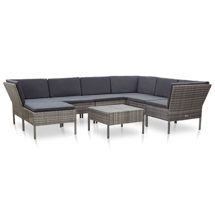 8 Piece Patio Lounge Set with Cushions Poly Rattan Gray