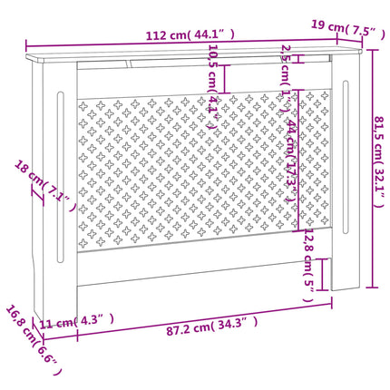 Radiator Cover Black 44.1"x7.5"x32.1" MDF