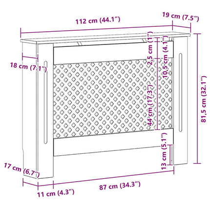 Radiator Cover Black 44.1"x7.5"x32.1" MDF