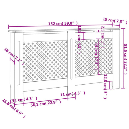 Radiator Cover Black 59.8"x7.5"x32.1" MDF