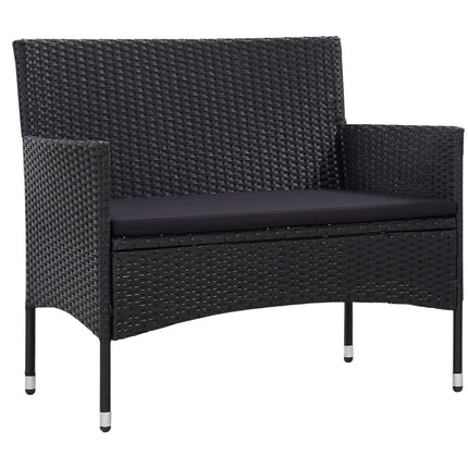 4 Piece Patio Lounge Set with Cushions Poly Rattan Black