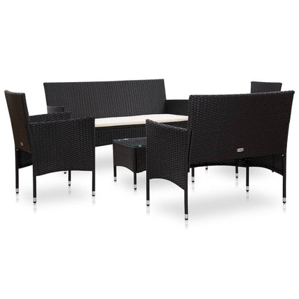 5 Piece Patio Lounge Set With Cushions Poly Rattan Black