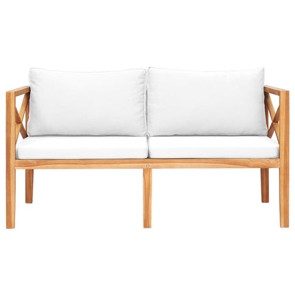 Patio Bench with Cream Cushions Solid Teak Wood