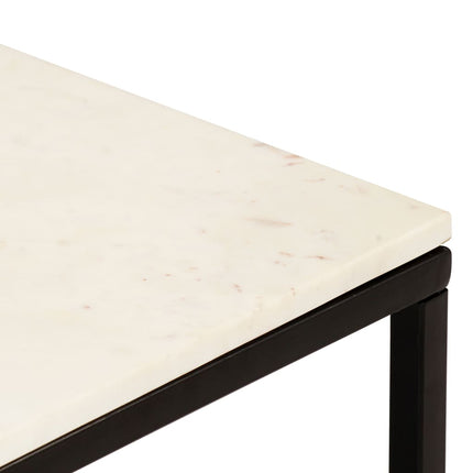 Coffee Table White 15.7"x15.7"x13.8" Real Stone with Marble Texture