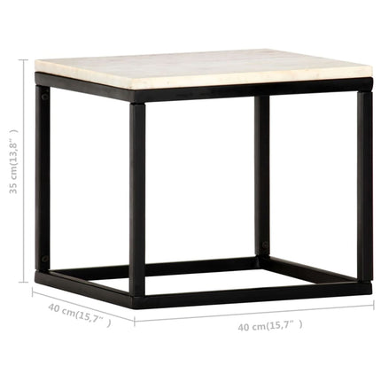 Coffee Table White 15.7"x15.7"x13.8" Real Stone with Marble Texture