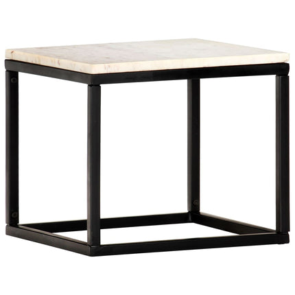 Coffee Table White 15.7"x15.7"x13.8" Real Stone with Marble Texture