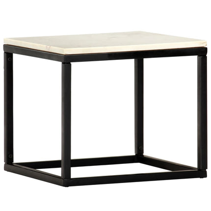 Coffee Table White 15.7"x15.7"x13.8" Real Stone with Marble Texture