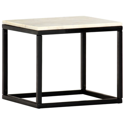 Coffee Table White 15.7"x15.7"x13.8" Real Stone with Marble Texture