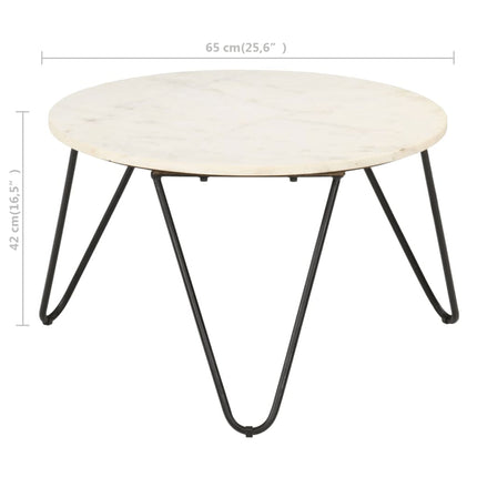 Coffee Table White 25.6"x25.6"x16.5" Real Stone with Marble Texture