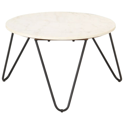 Coffee Table White 25.6"x25.6"x16.5" Real Stone with Marble Texture