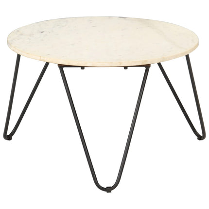 Coffee Table White 25.6"x25.6"x16.5" Real Stone with Marble Texture