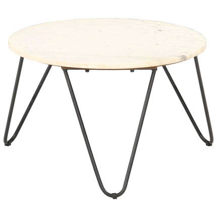 Coffee Table White 25.6"x25.6"x16.5" Real Stone with Marble Texture