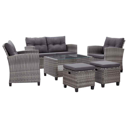 6 Piece Patio Sofa Set with Cushions Poly Rattan Dark Gray