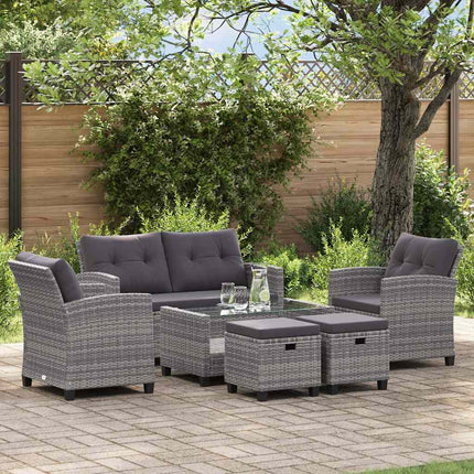6 Piece Patio Sofa Set with Cushions Poly Rattan Dark Gray