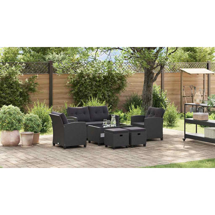 6 Piece Patio Sofa Set with Cushions Poly Rattan Black