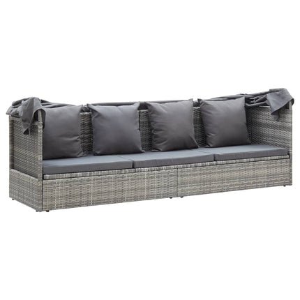 Patio Lounge Bed with Roof Mixed Gray Poly Rattan