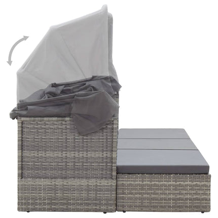 Patio Lounge Bed with Roof Mixed Gray Poly Rattan