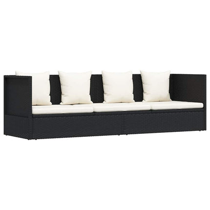 Patio Bed with Cushion & Pillows Poly Rattan Black