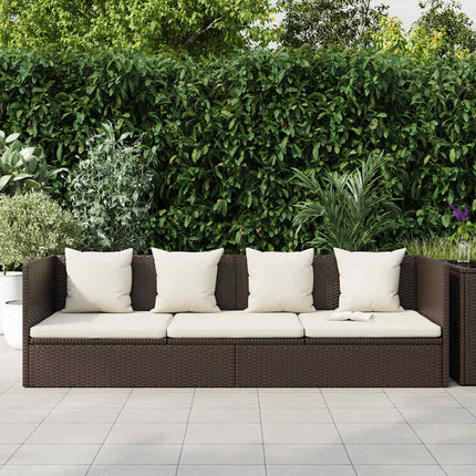 Patio Bed with Cushion & Pillows Poly Rattan Brown