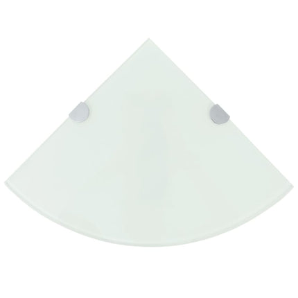 Corner Shelves 2 pcs with Chrome Supports Glass White 13.8"x13.8