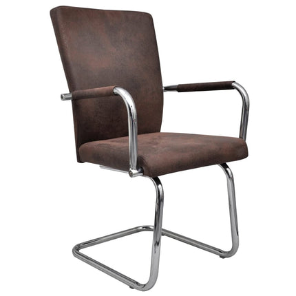 Cantilever Dining Chairs 4 pcs Brown Faux Suede Leather