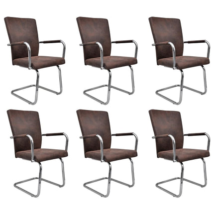Cantilever Dining Chairs 6 pcs Brown Faux Suede Leather