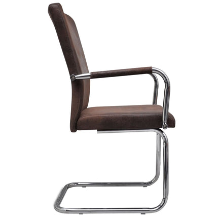 Cantilever Dining Chairs 6 pcs Brown Faux Suede Leather