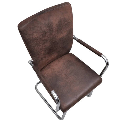 Cantilever Dining Chairs 6 pcs Brown Faux Suede Leather