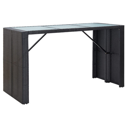 7 Piece Patio Bar Set with Cushions Poly Rattan Black
