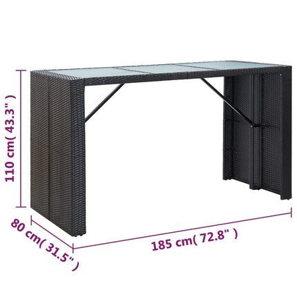7 Piece Patio Bar Set with Cushions Poly Rattan Black